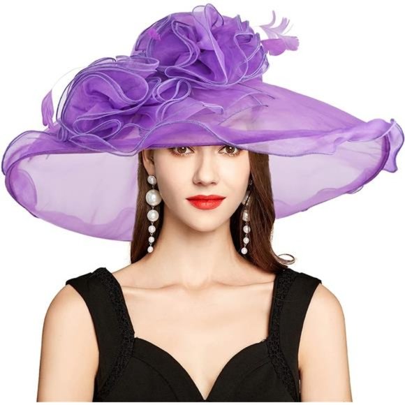 Derby Hats for Women 2023 with Headband Hairpin E3609-purple